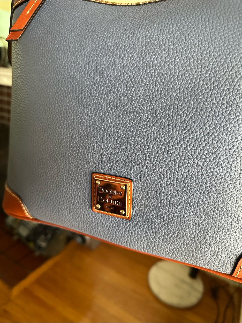 Dooney & Bourke Blue Pebble Leather Shoulder Bag with Tan Trim NWT - Picture 5 of 7